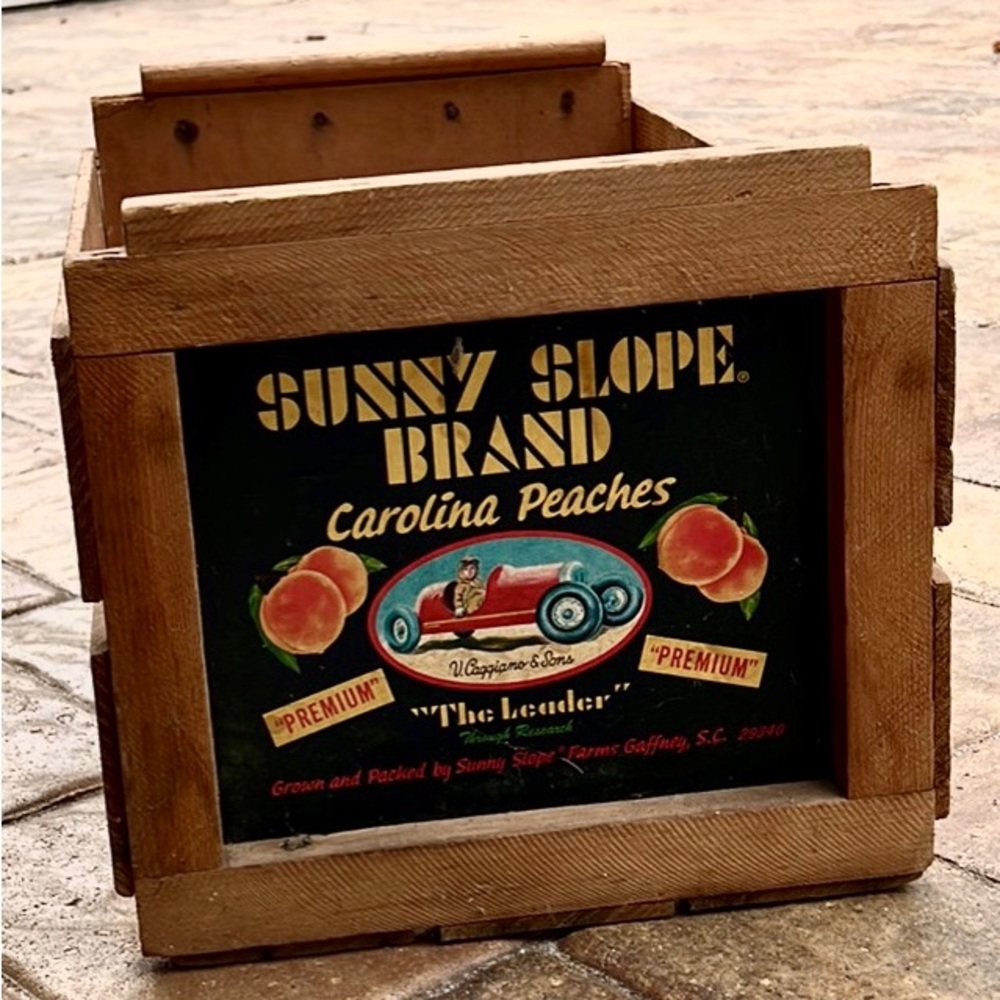 Sunny Slope Brand Carolina Peaches Wooden Shipping Crate Box Vintage